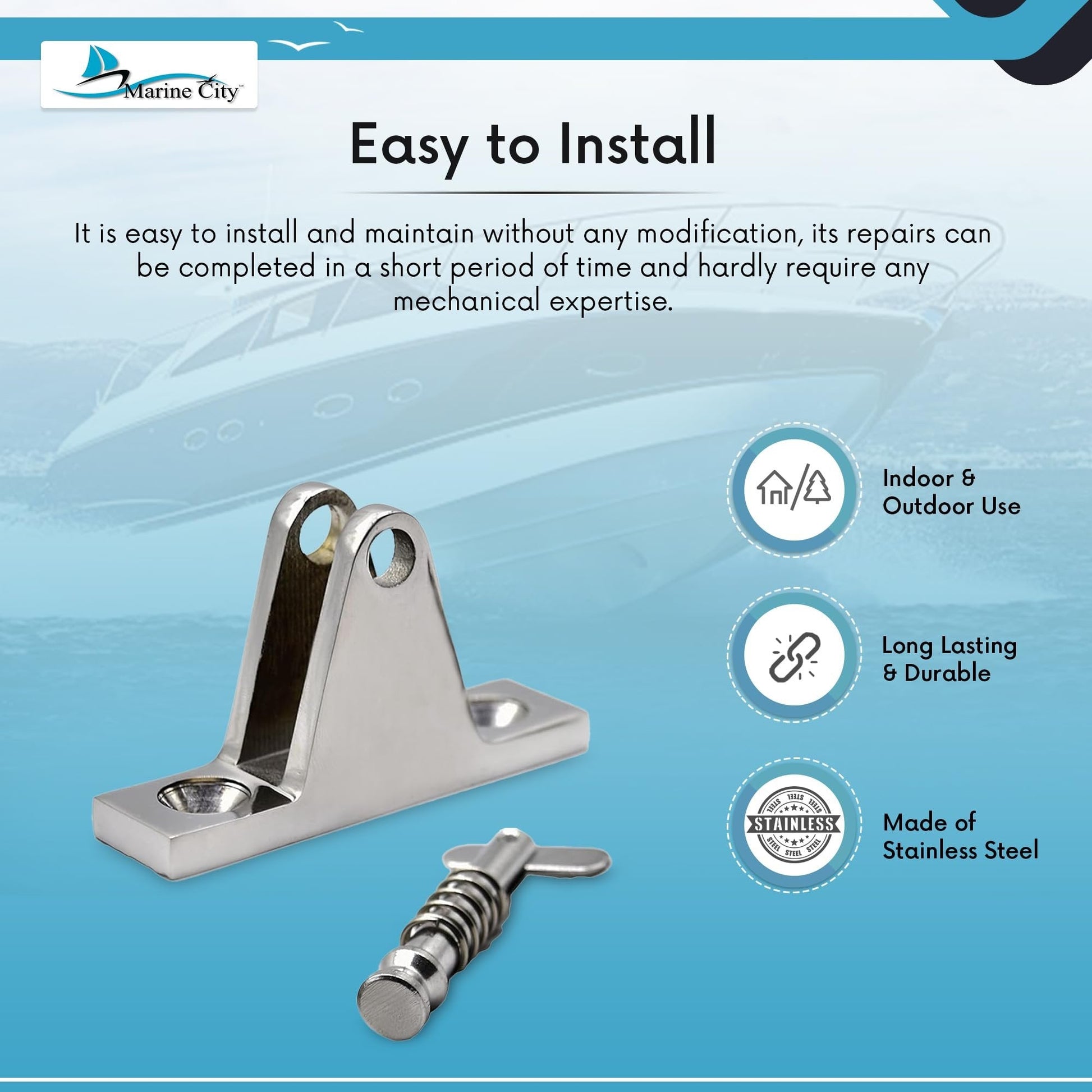 MARINE CITY Stainless Steel Swivel Bimini Top Hinges with Removable Pin (2Pcs) Marine City