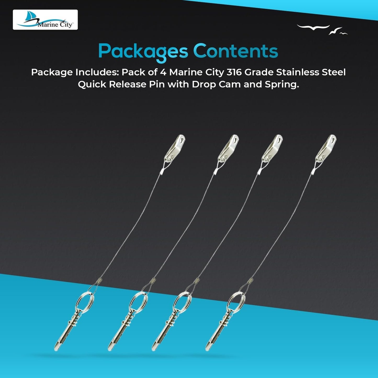 Marine City 316 Stainless Steel Quick Release Pin with Drop Cam & Spring Marine City Hardware