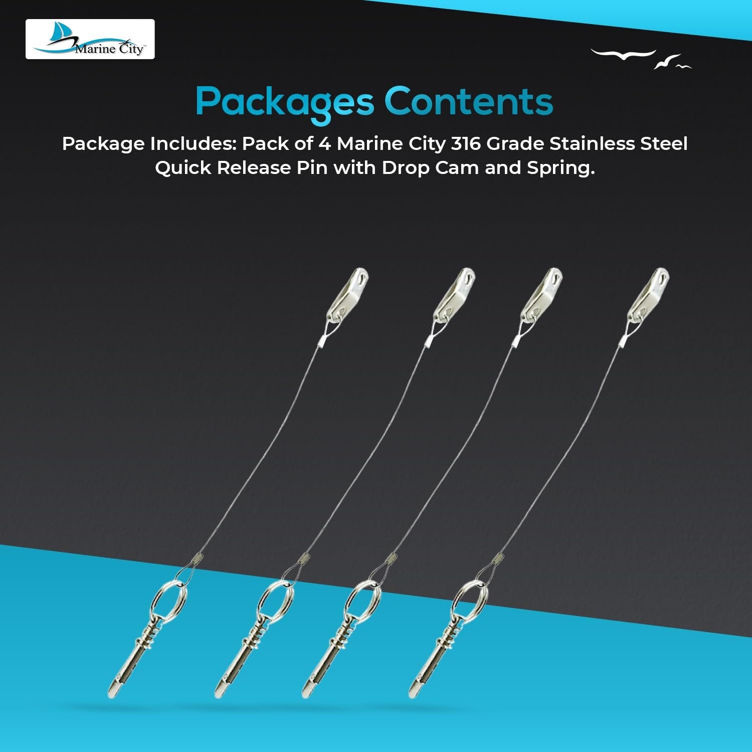 Marine City 316 Stainless Steel Quick Release Pin with Drop Cam & Spring Marine City Hardware