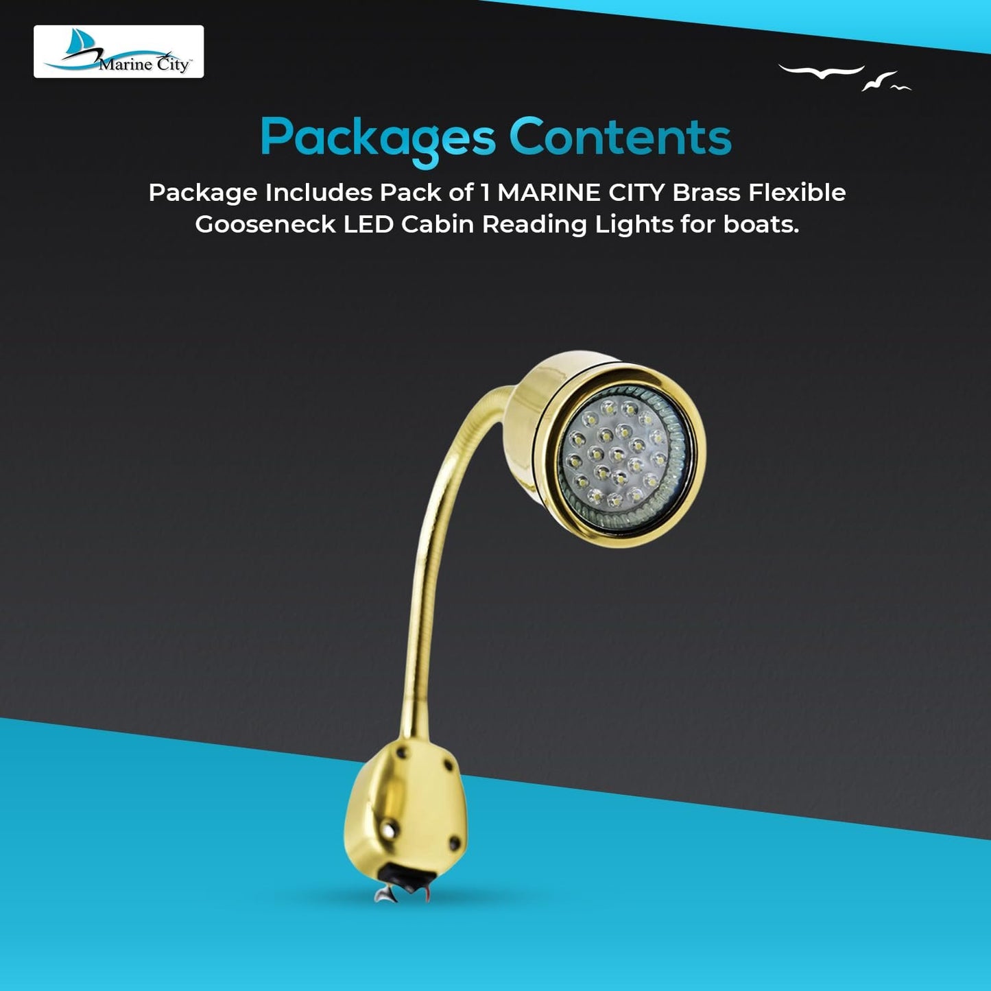Marine City Brass Gooseneck LED Cabin Reading Light – 12V Warm White