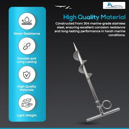 Marine City Spiral Ground Anchor with O-Ring – 304 Stainless Steel, Durable Marine City