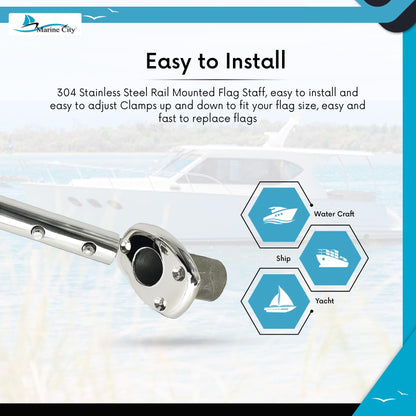 MARINE CITY Flag Stanchion Pole & Base Kit – 24-Inch Adjustable Stainless Steel