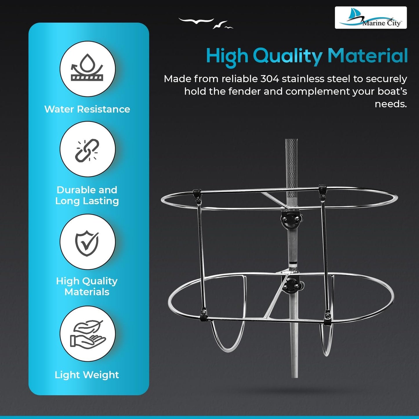 Marine City 304 Stainless Steel Folding Fender Rack with Stanchion Clamps