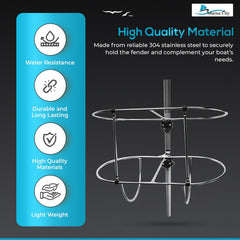 Marine City Marine Soporte doble para guardabarros de acero inoxidable (guardabarros de 9 pulgadas de diámetro)