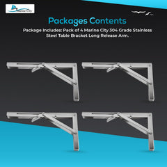 Marine City 304 Stainless Steel Folding Table Bracket – 12” Long Release Arm