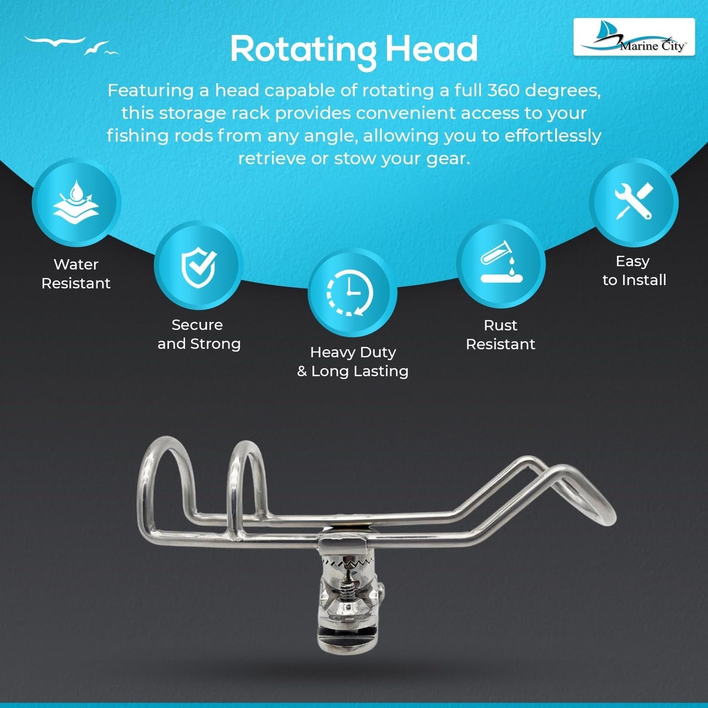 Marine City 304 Stainless Steel Fishing Rod Holder – Space-Saving Design MARINE CITY