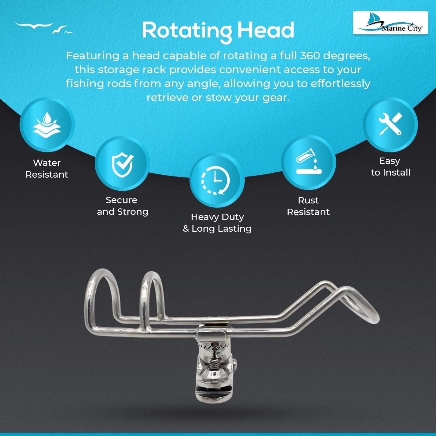 Marine City 304 Stainless Steel Fishing Rod Holder – Space-Saving Design MARINE CITY