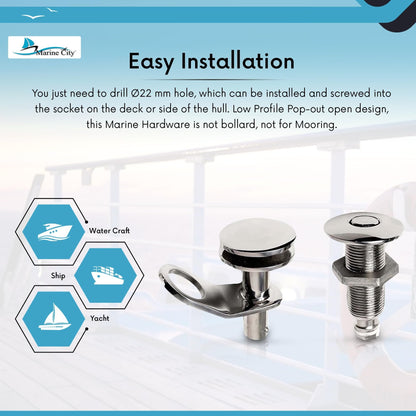 Marine City Retractable Pop-Out Fender Cleat – 316 Stainless Steel, Push-Button Marine City