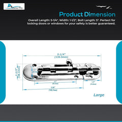 Marine City Barrel Bolt Door Latch – 316 Stainless Steel, Large, Slide Lock