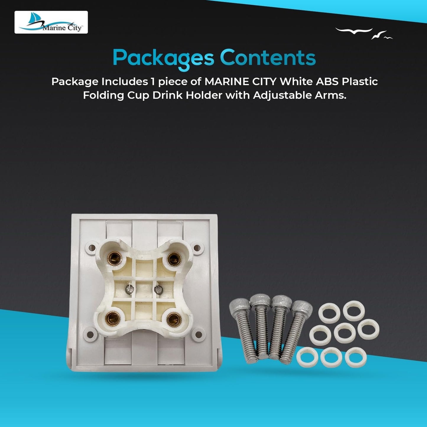 Marine City White ABS Plastic Folding Cup Holder with Adjustable Arms MARINE CITY