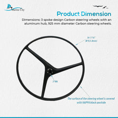 Marine City 925mm Carbon Fiber Steering Wheel, Wavy 3-Spoke Design, Leather Grip
