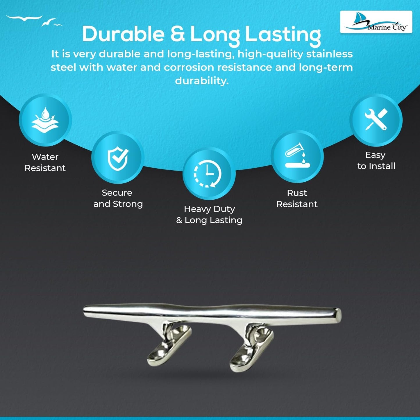 Marine City Dock Cleat – 12 Inches 316 Stainless Steel Mooring Rope Tie Cleat MARINE CITY