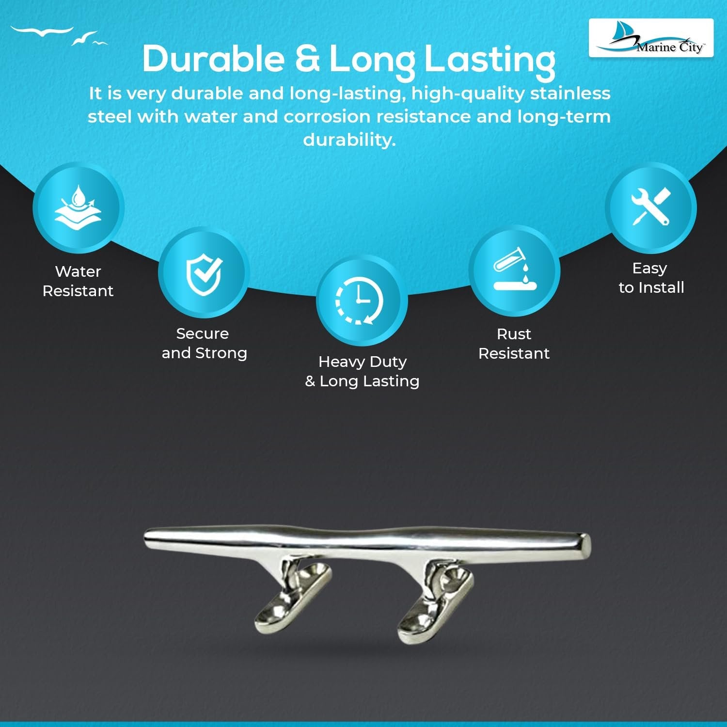 Marine City Dock Cleat – 12 Inches 316 Stainless Steel Mooring Rope Tie Cleat MARINE CITY
