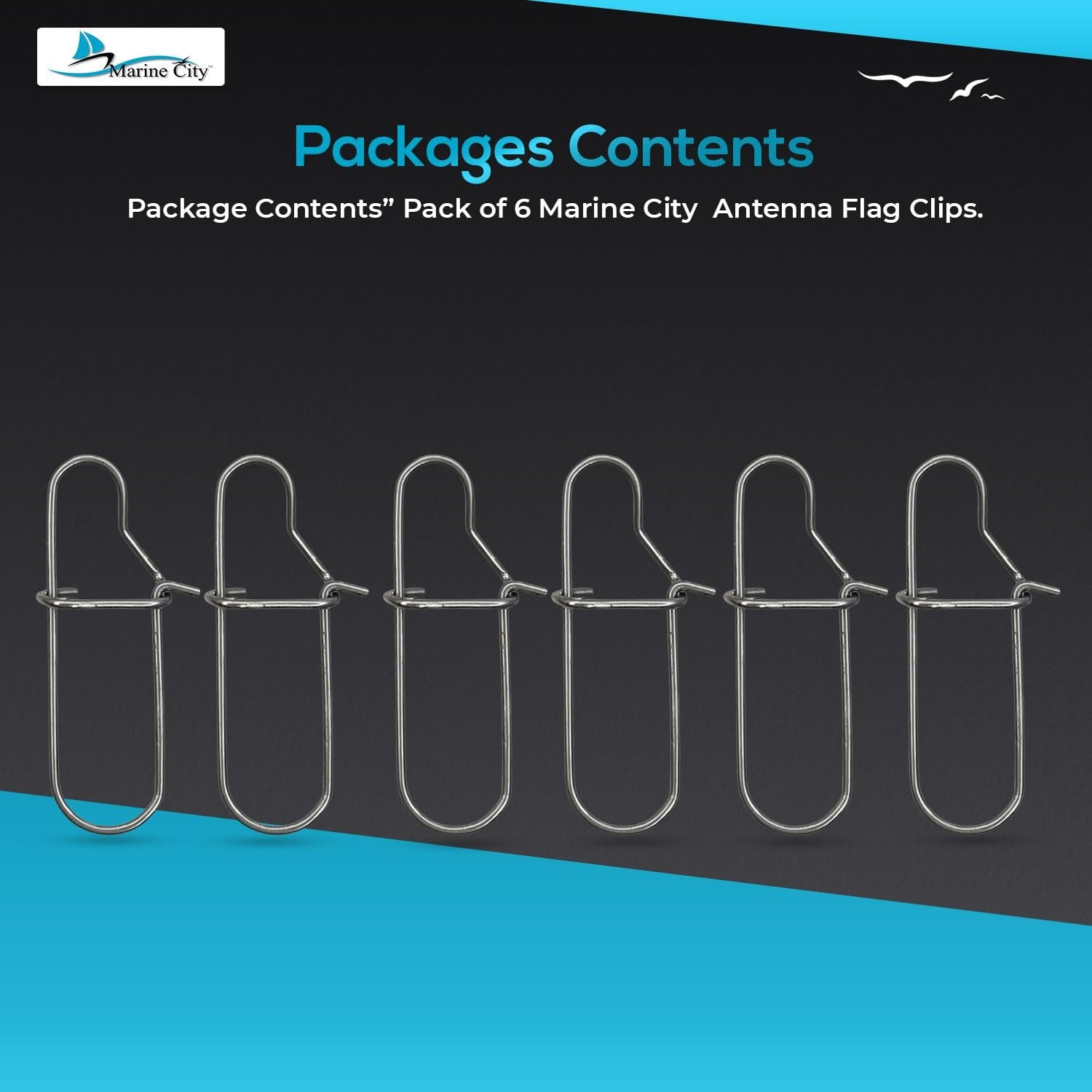 Marine City 304 Stainless Steel Antenna Flag Spring Clips – Rust-Proof (6 Pcs) Marine City