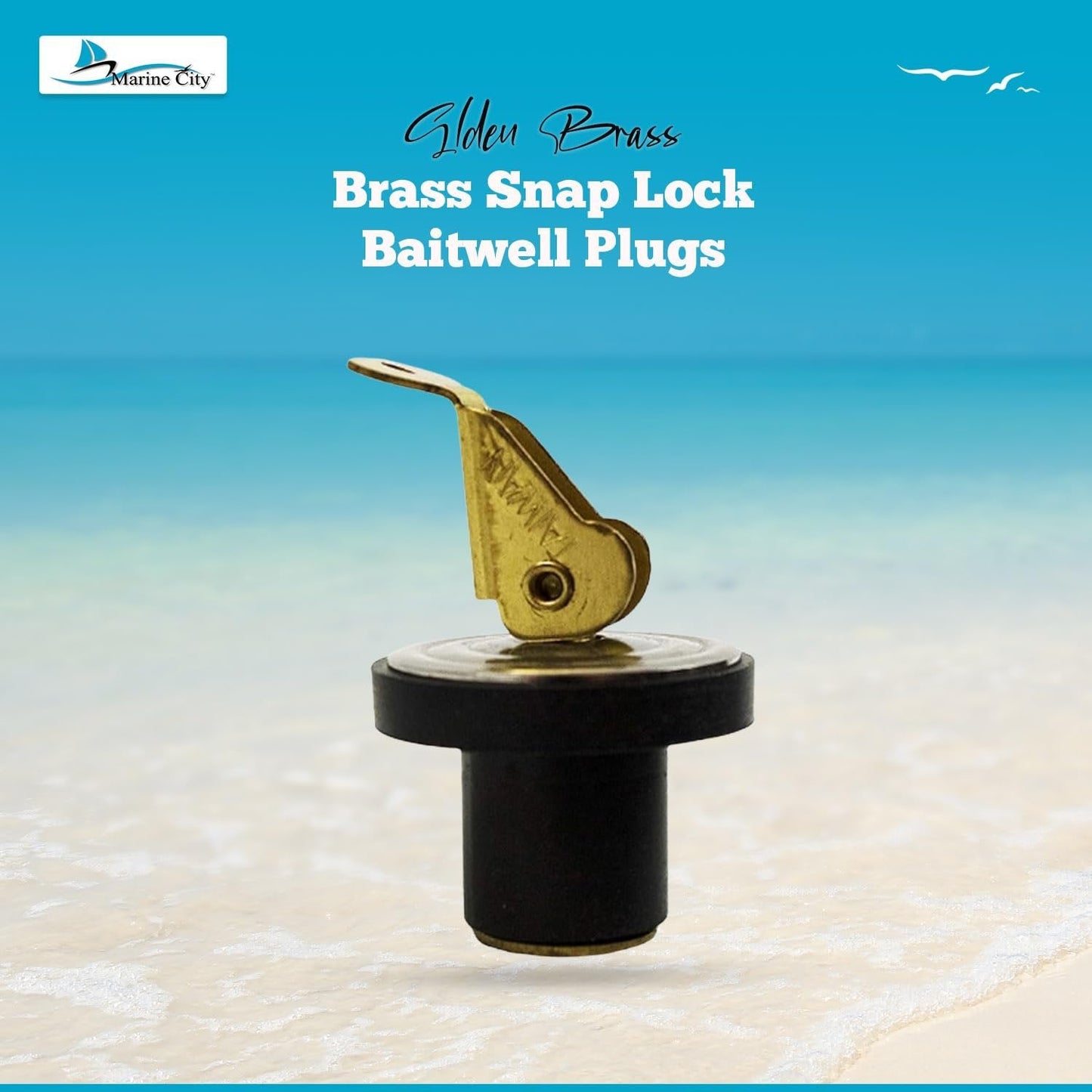 Marine City 5/8” Brass Snap Lock Baitwell Plugs – Drain Plug (Pack of 2) MARINE CITY