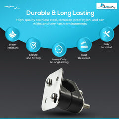 Marine City Nylon Black Rail Mount Brackets – Fits 7/8”-1” Tube, Stainless Steel