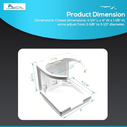 Marine City White Adjustable Folding Cup Holder – ABS Plastic, 2-5/8” to 3-1/2” Marine City Hardware