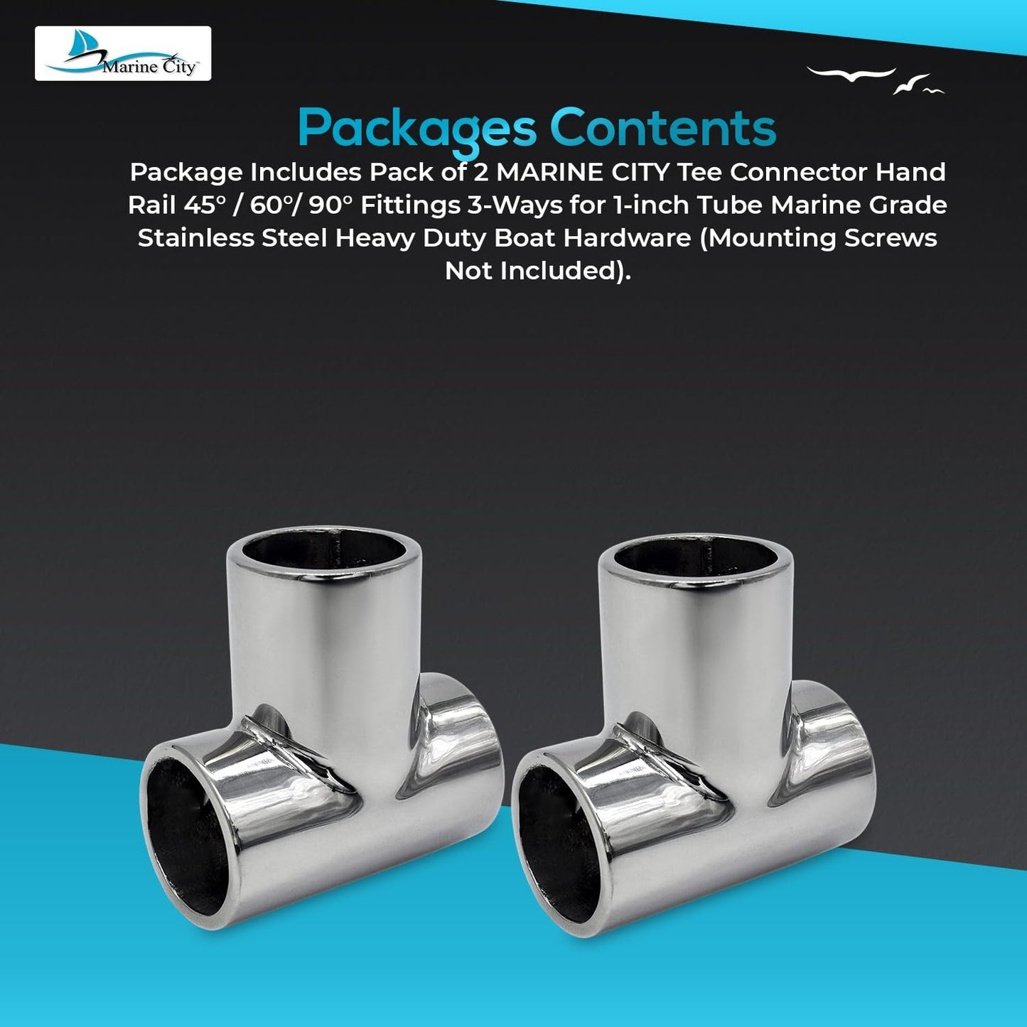 Marine City Stainless Steel 3-Way Tee Connector Hand Rail Fittings– 45°/60°/90° Marine City