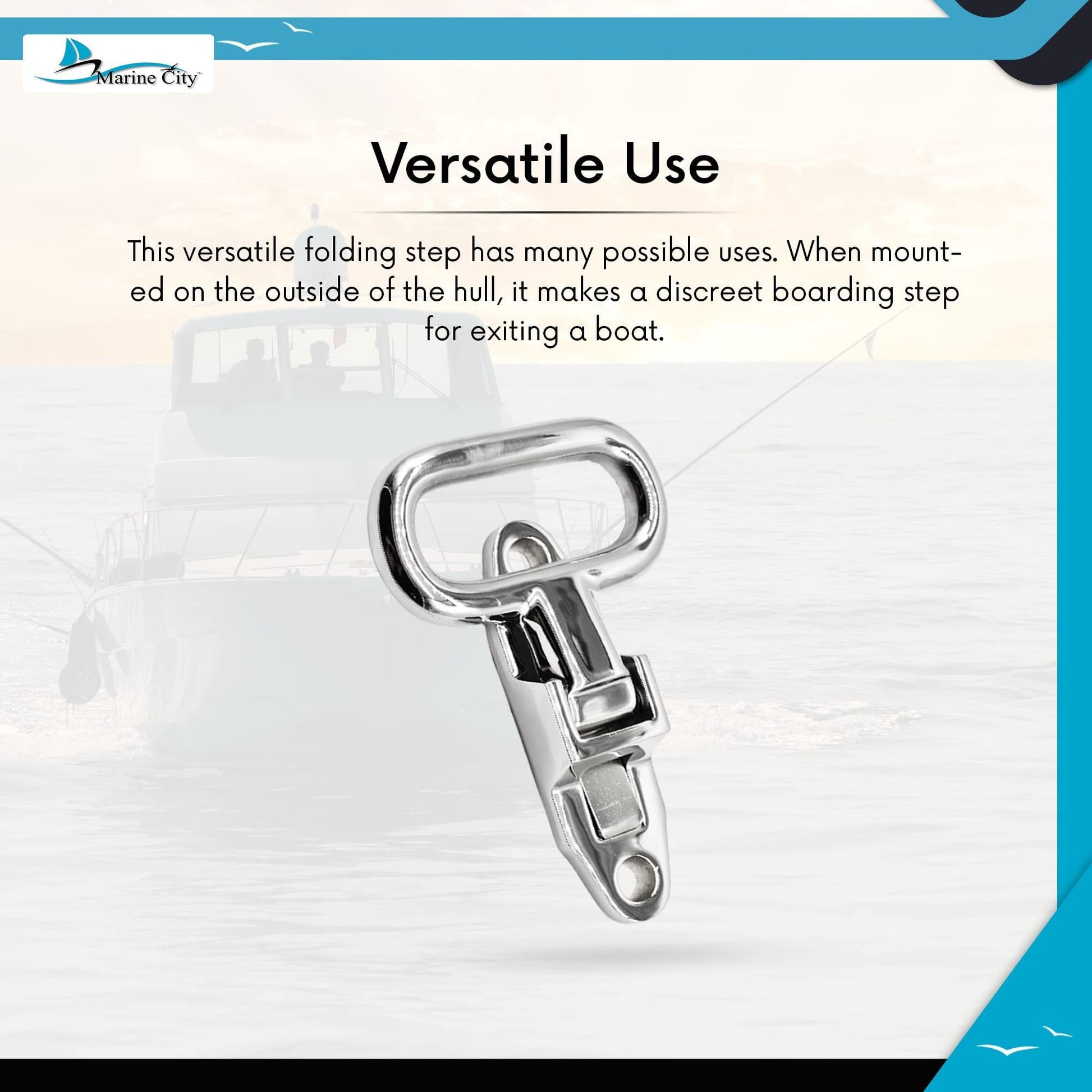 MARINE CITY Folding Grab Step – Stainless Steel, Heavy-Duty, Corrosion-Resistant Marine City Hardware