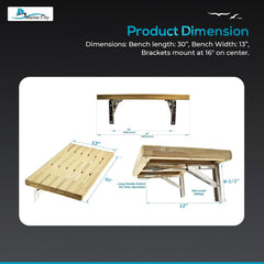 Marine City Banco plegable de teca para montaje en pared con ranuras para barco, cuarto de ducha, vapor, sala de sauna (30 pulgadas x 13 pulgadas)