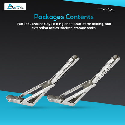 Marine City 304 Stainless Steel Folding Shelf Bracket – 12” Long Arm, Heavy Duty Marine City Hardware
