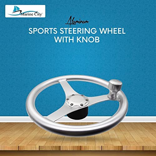 Marine City 13.5” Aluminum Sports Steering Wheel with Knob – Silver Anodized
