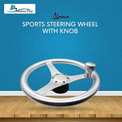 Marine City 13.5” Aluminum Sports Steering Wheel with Knob – Silver Anodized