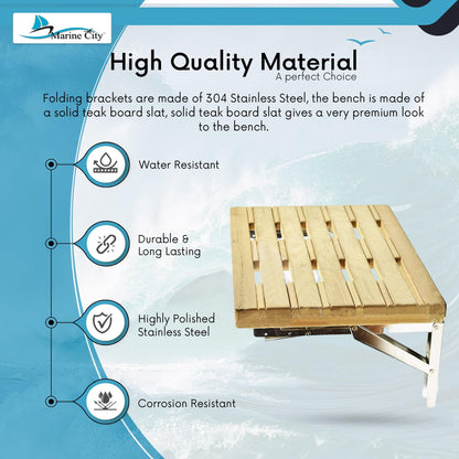 Marine City Banco plegable de teca para montaje en pared con ranuras para barco, cuarto de ducha, vapor, sala de sauna (18 pulgadas x 13 pulgadas)