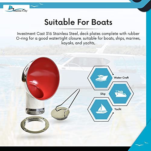 Marine City 304 Stainless Steel Round Red Cowl Vent with 3” Deck Plate & Key