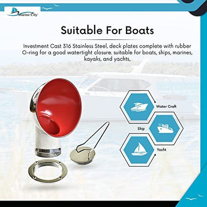 Marine City 304 Stainless Steel Round Red Cowl Vent with 3” Deck Plate & Key