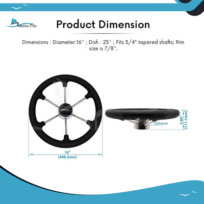 Marine City Volante marino de acero inoxidable de 16" con espuma de PU y tapa de PC negra