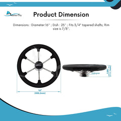Marine City Stainless Steel 5 Spoke Steering Wheel 16 Inches, PU Foam Grip