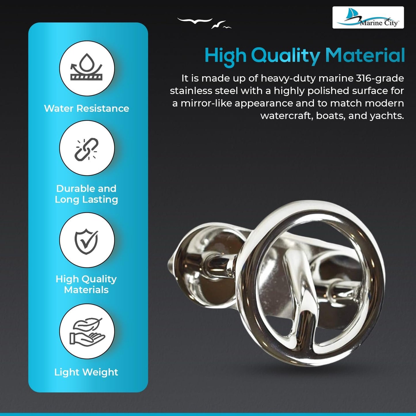 MARINE CITY Ski Tow Hook – 316 Stainless Steel, 2-1/2” Ring (Pack of 2)