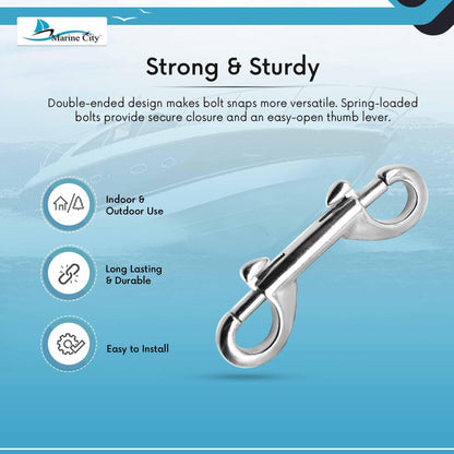 MARINE CITY Gancho de buceo con clip de doble extremo de acero inoxidable 316 de grado marino resistente de 3-1/2"