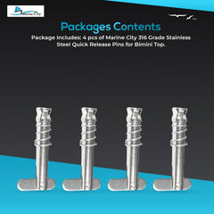 Marine City Pasadores de liberación rápida de acero inoxidable 316 para toldo Bimini (2 unidades) 