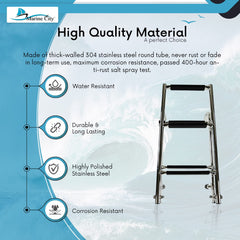 Marine City 2+3 Step Foldable Boarding Ladder w/ Handrails – 304 Stainless Steel
