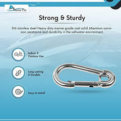 Marine City 316 Stainless-Steel 3-1/2” Carabiners/Clip Snap Hook with Ring for Sailing, Fishing, Hiking