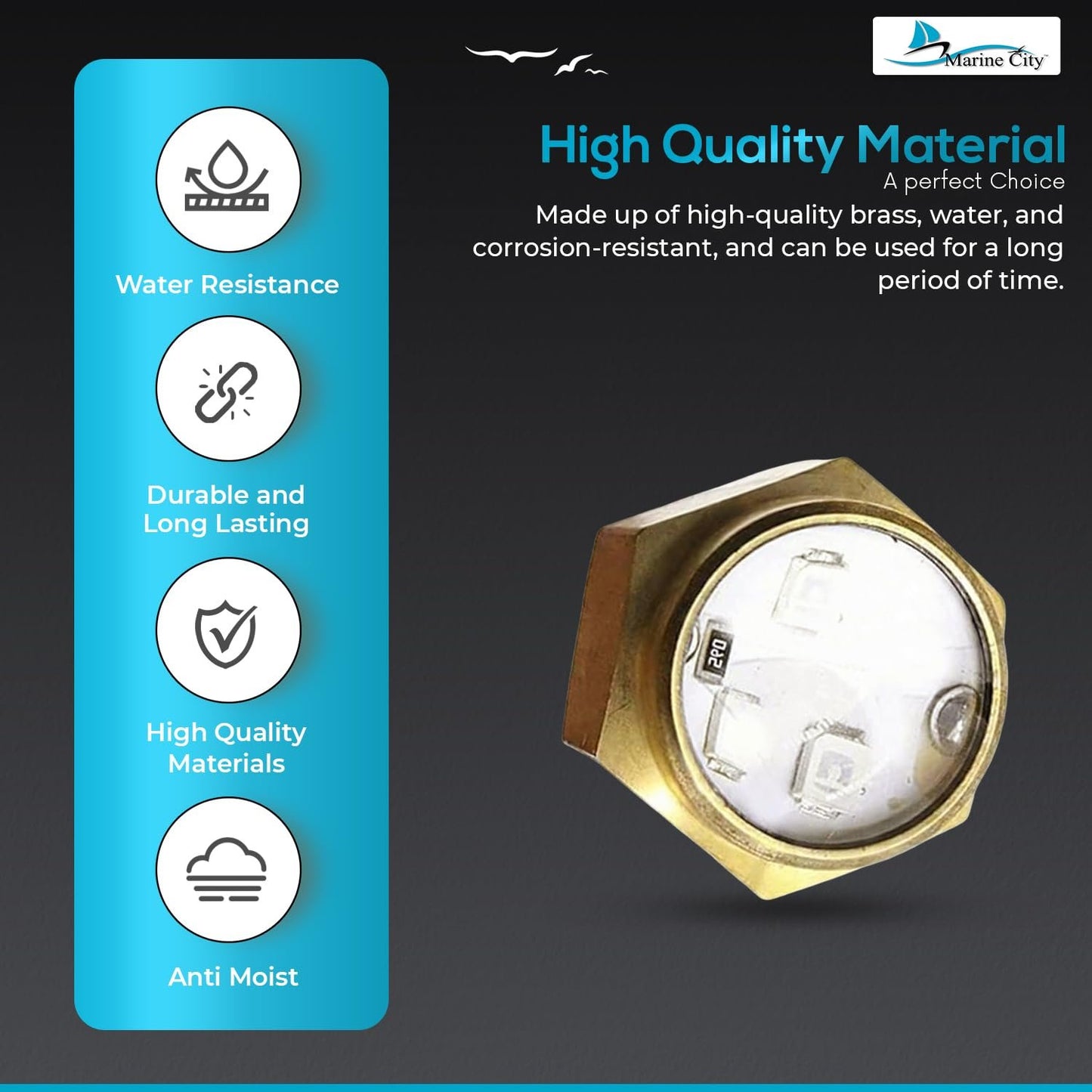 Marine City Brass Drain Multicolor LED Light – Underwater & Corrosion-Resistant