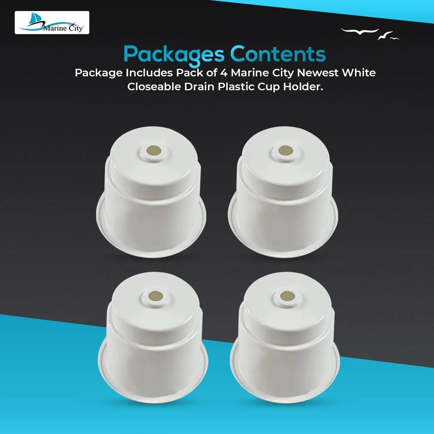 Marine City White Closeable Plastic Cup Holder with Drain – Fits 30 oz Marine City Hardware