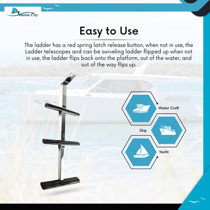 Marine City 3 Step Telescoping Ladder, Stainless Steel, Flip-Up, Anti-Slip Steps Marine City Hardware