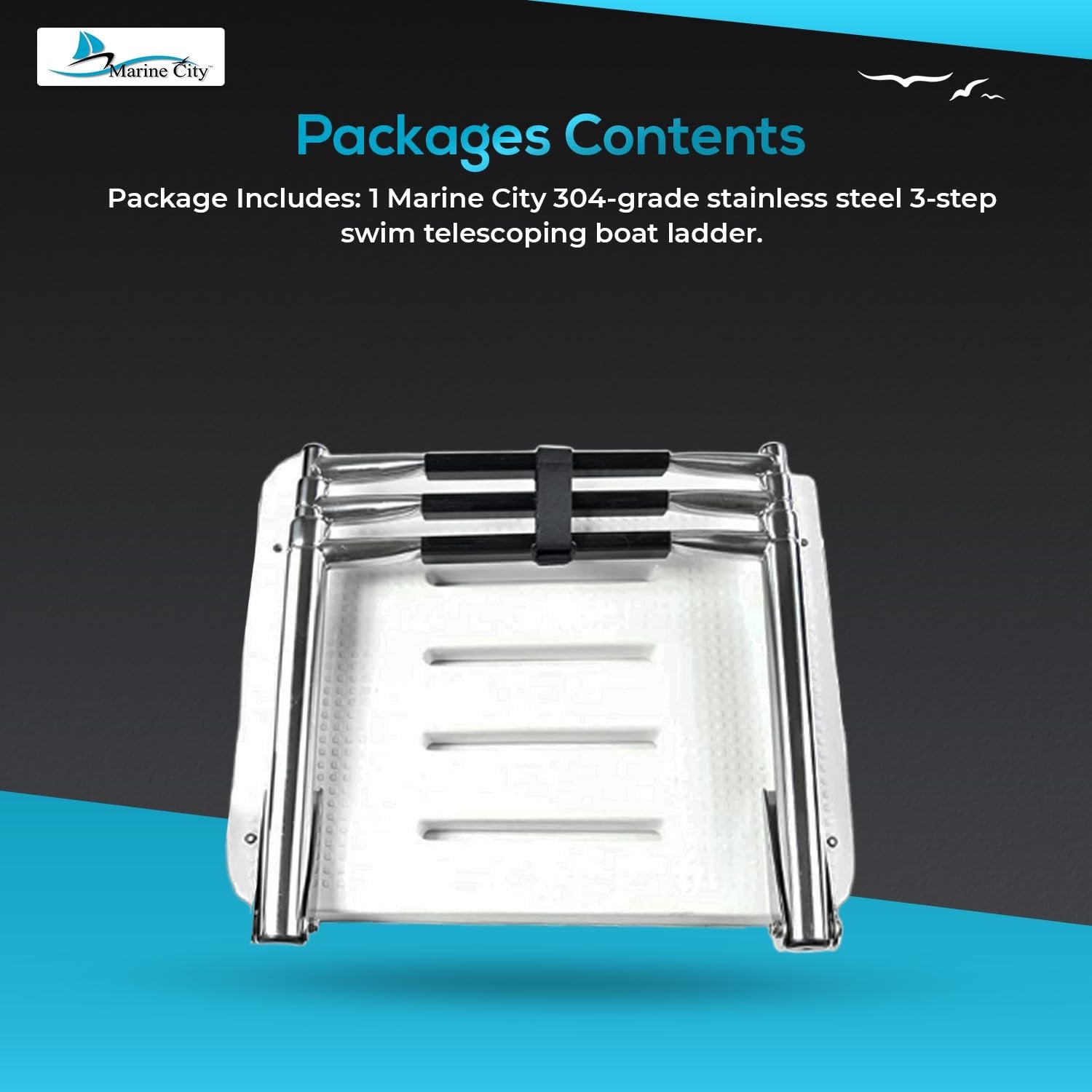 Marine City 304 Stainless Steel 3-Step Telescoping I/B Swim Platform Ladder Marine City Hardware