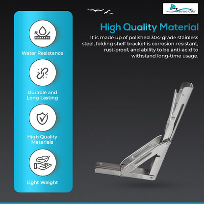 Marine City 304 Stainless Steel Table Bracket – 12” Folding Shelf Bracket