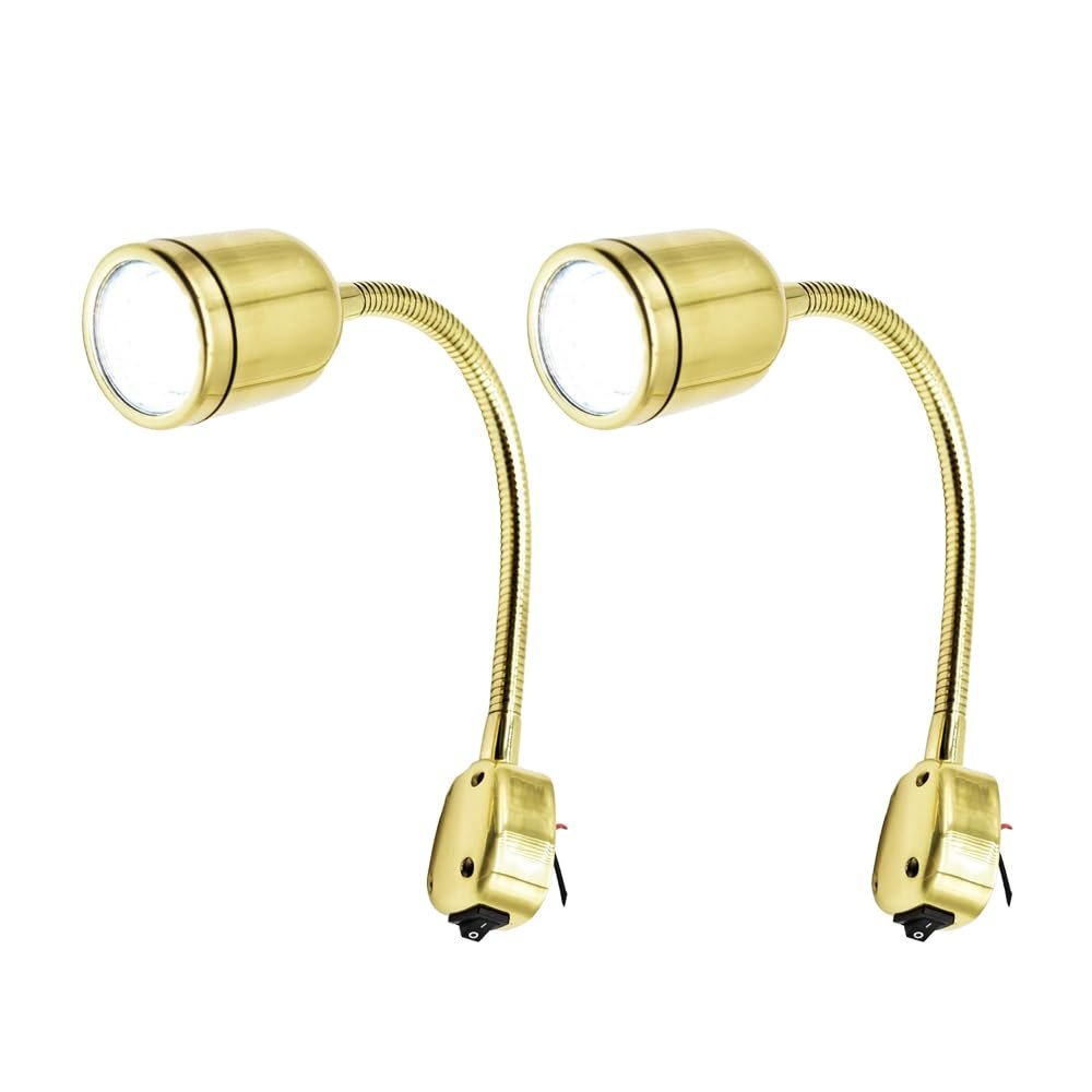 Marine City Luz de lectura de cabina LED con cuello de cisne flexible de latón para barco y yate (2 unidades)