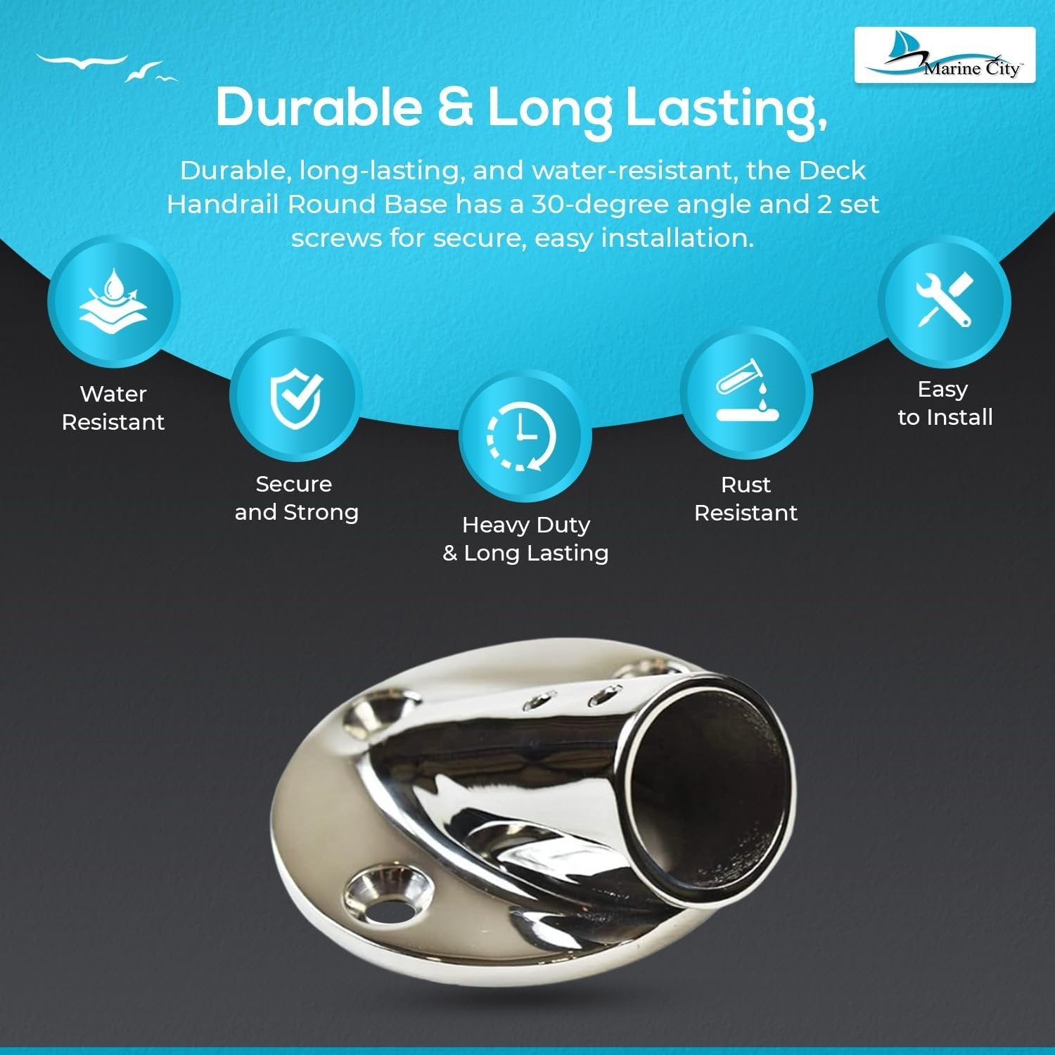 Marine City 316 Stainless Steel Boat Hand Railing Fittings – 1” Round Base Marine City