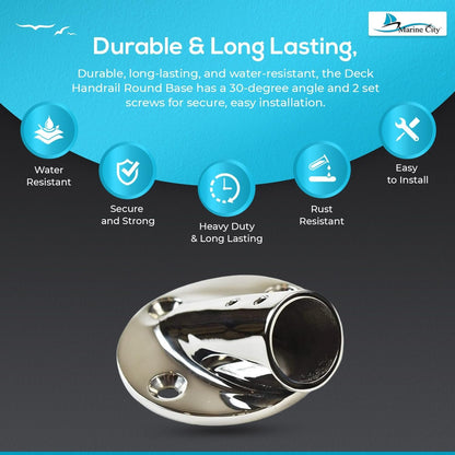 Marine City 316 Stainless Steel Boat Hand Railing Fittings – 1” Round Base Marine City