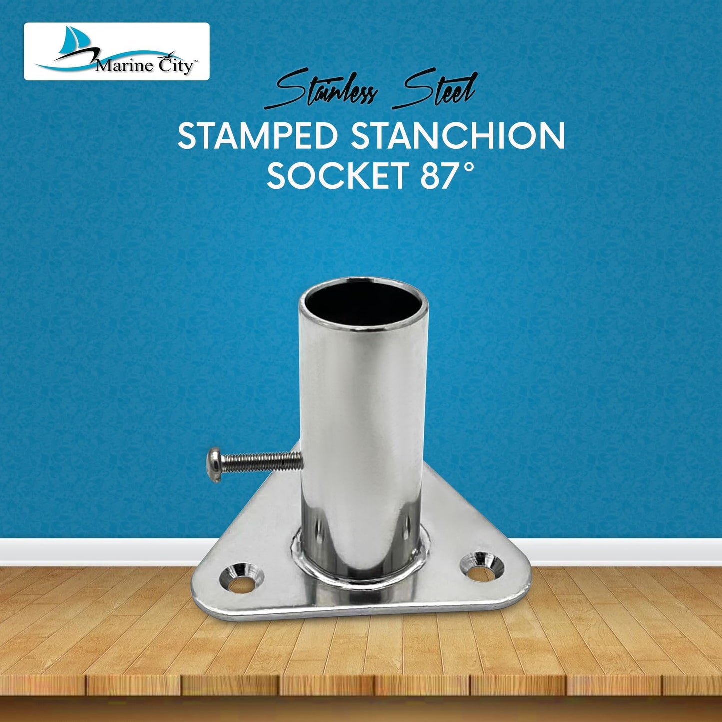 Marine City 316 Stainless Steel 87° Stanchion Socket – Fits 1-Inch Poles MARINE CITY
