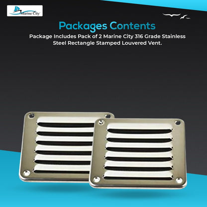MARINE CITY Rectangle Stamped Louvered Vent – 316 Stainless Steel, 4-13/16” × 5” MARINE CITY