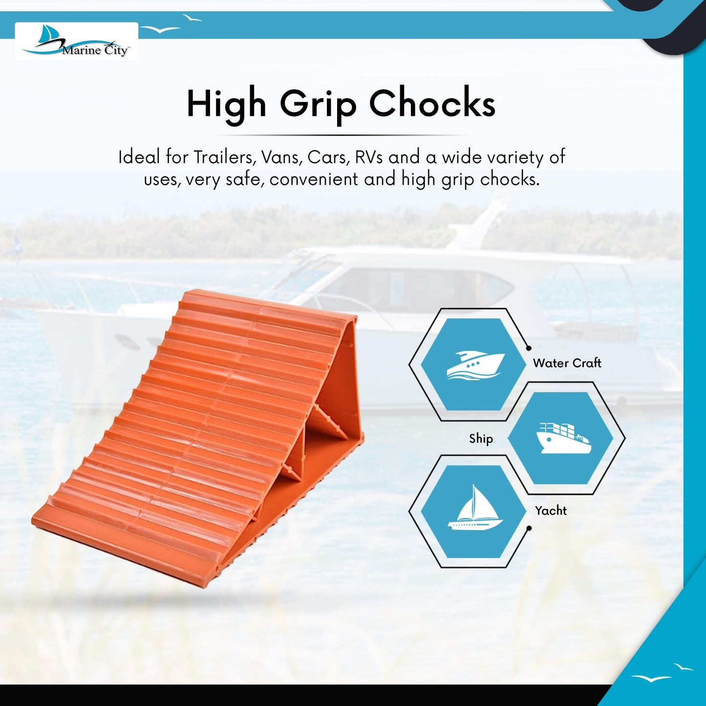 MARINE CITY Orange Plastic Wheel Chocks – Fits Tires up to 20” (Pack of 2)
