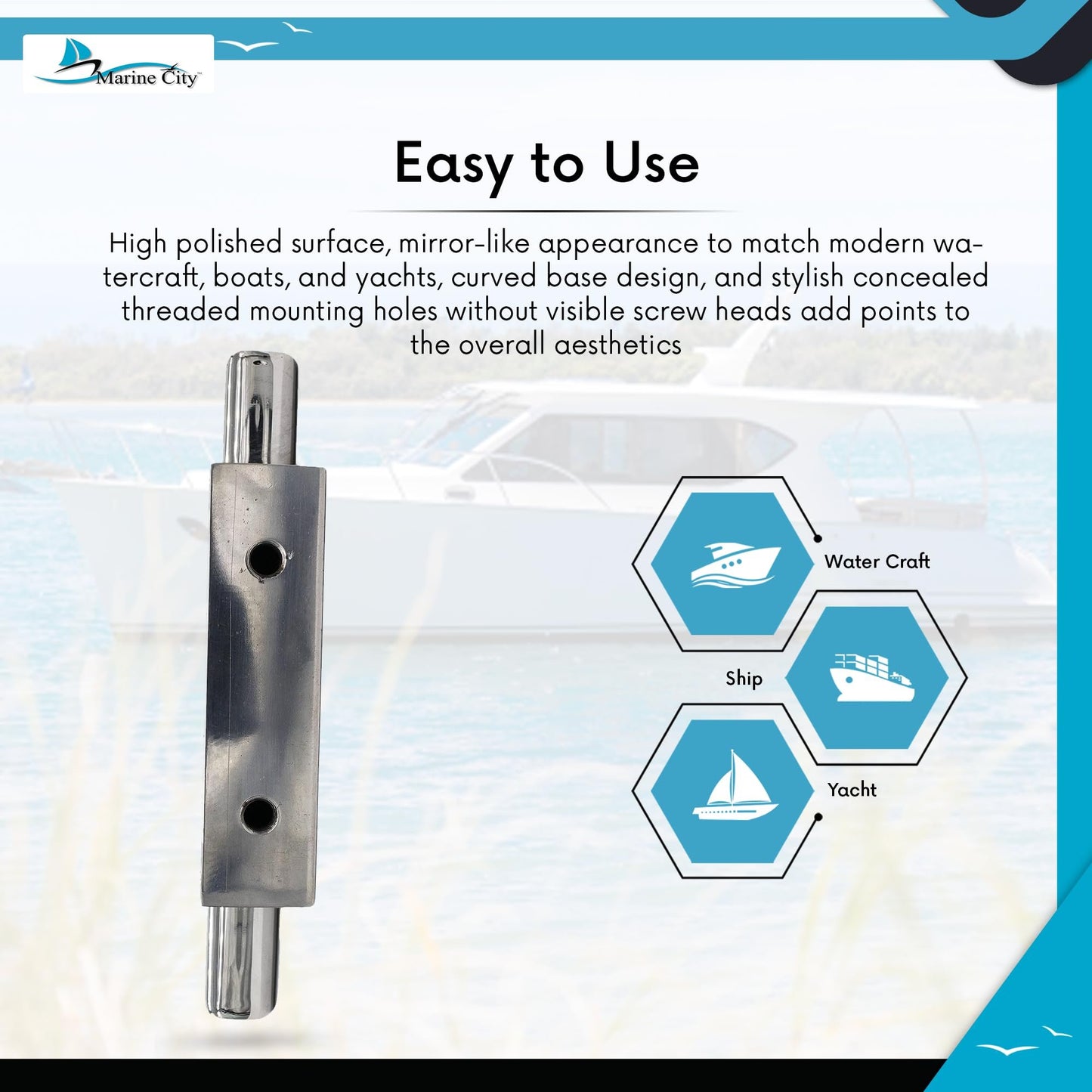 Marine City 8” Mooring Bollard Cleat – 316 Stainless Steel, Heavy Duty 5000 lbs
