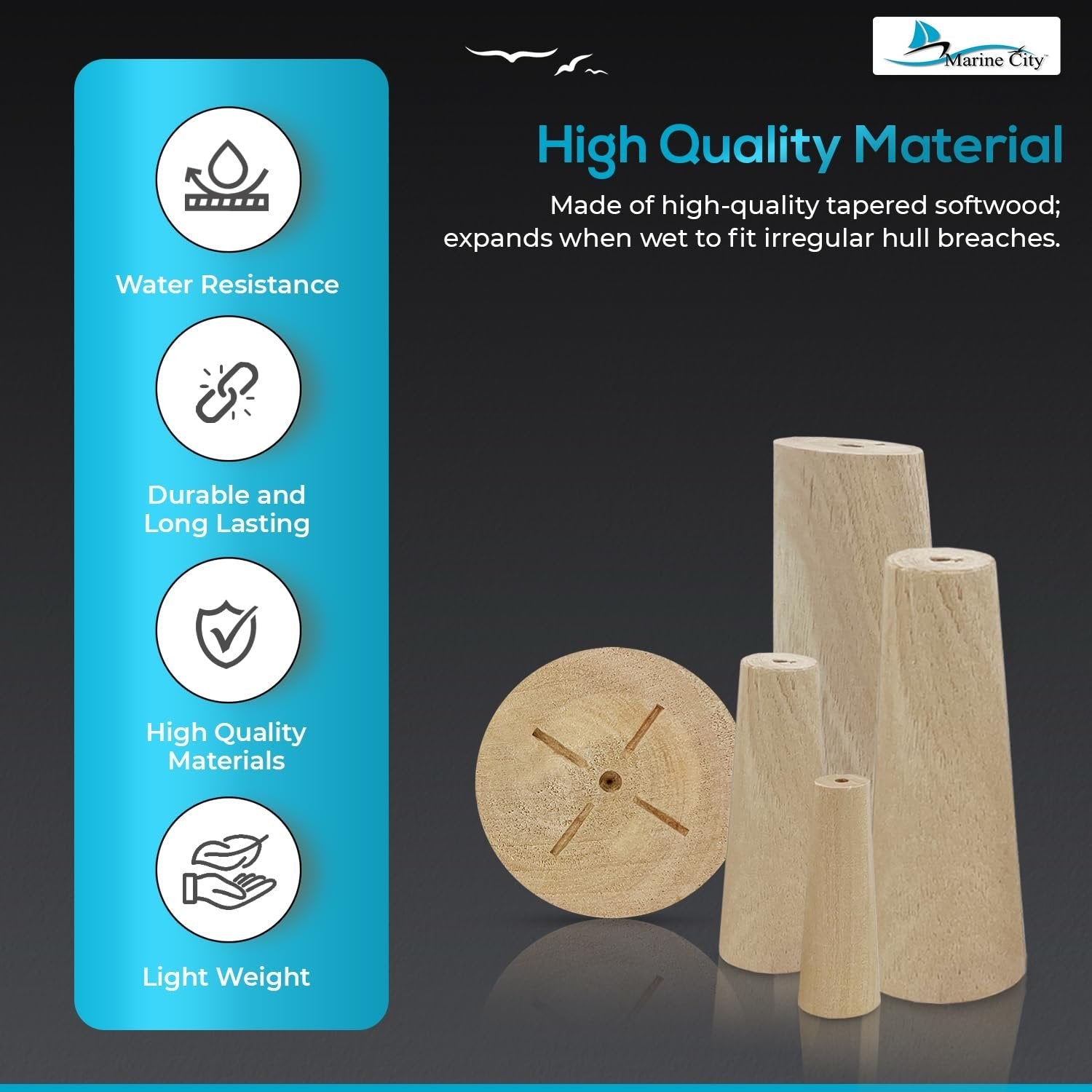 MARINE CITY Boat Emergency Tapered Soft Wood Thru-Hull Plugs Kit – Pack of 10 Marine City Hardware